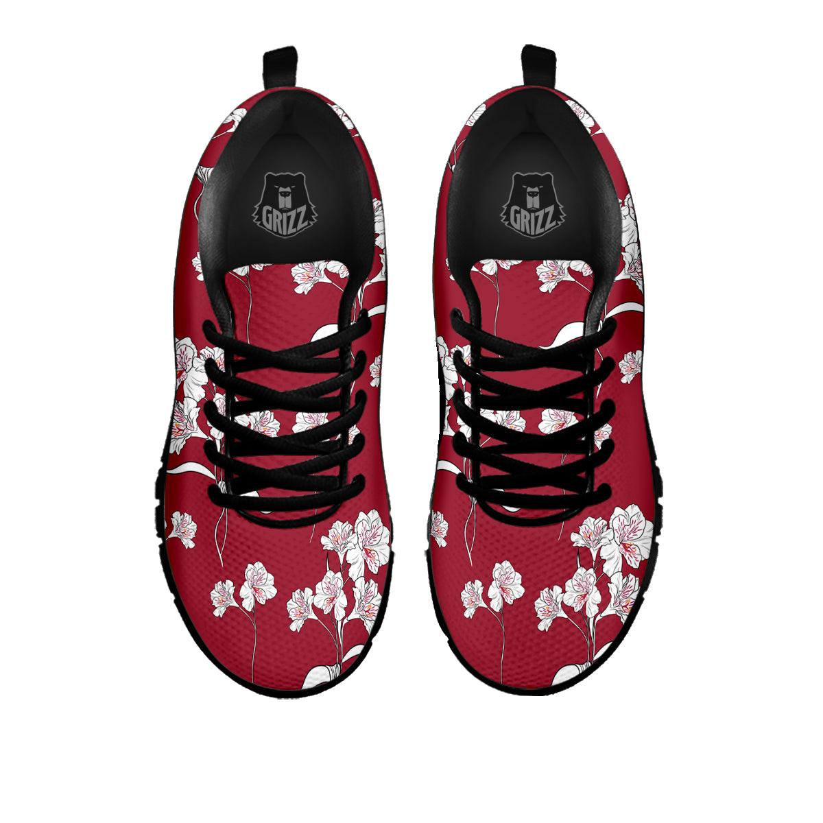 White Alstroemeria Red Print Pattern Black Sneaker-grizzshop