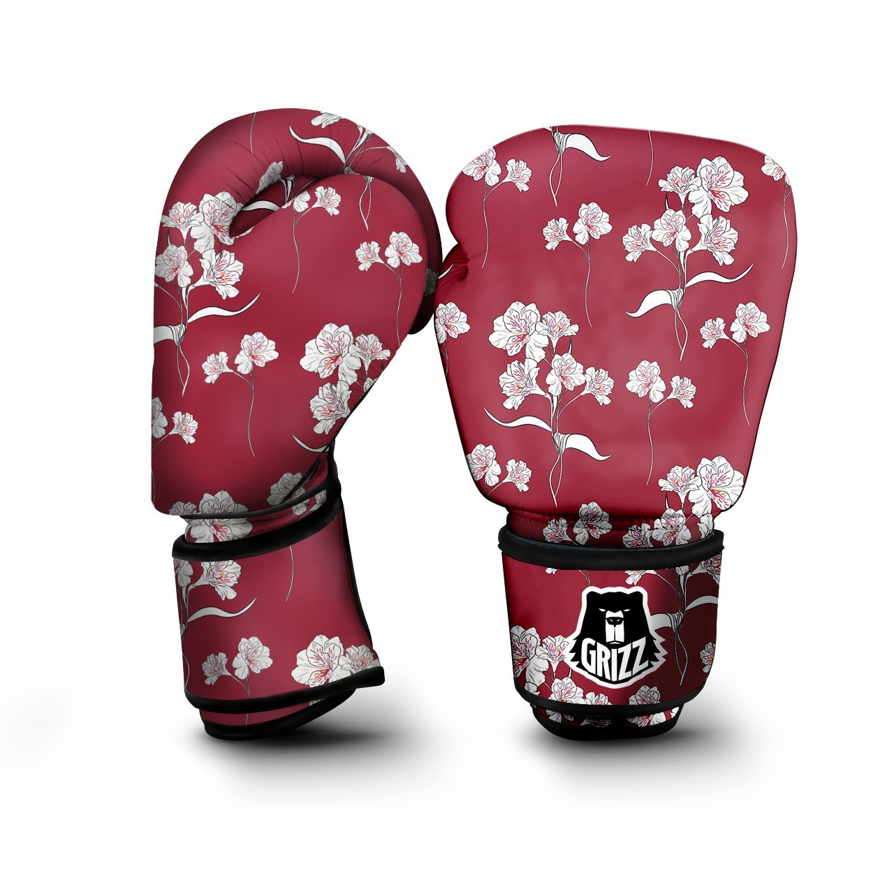 White Alstroemeria Red Print Pattern Boxing Gloves-grizzshop