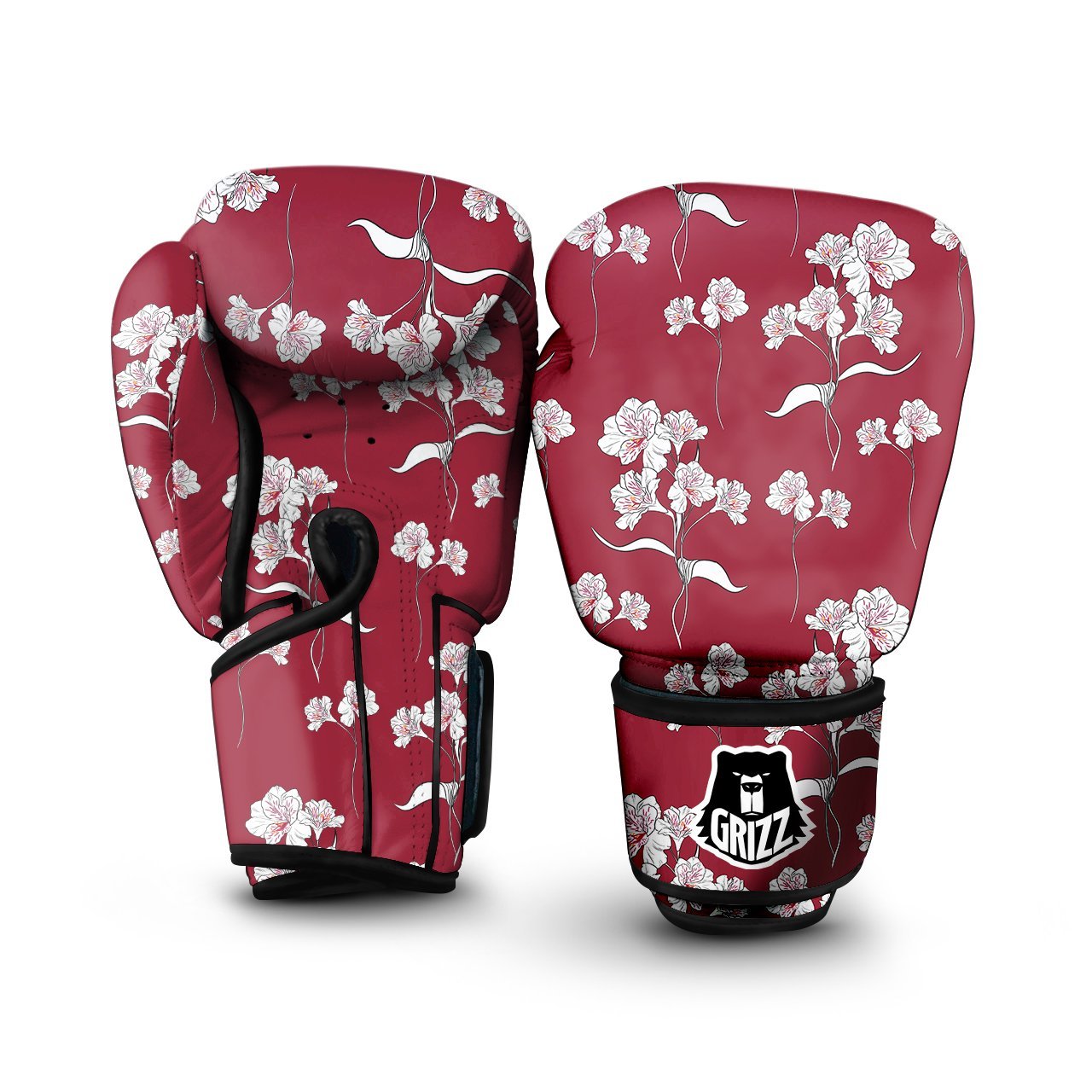 White Alstroemeria Red Print Pattern Boxing Gloves-grizzshop