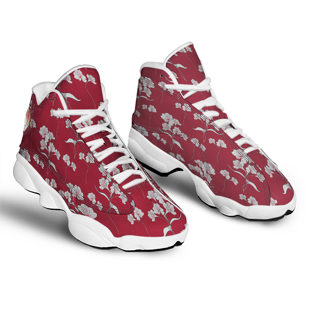 White Alstroemeria Red Print Pattern White Basketball Shoes-grizzshop
