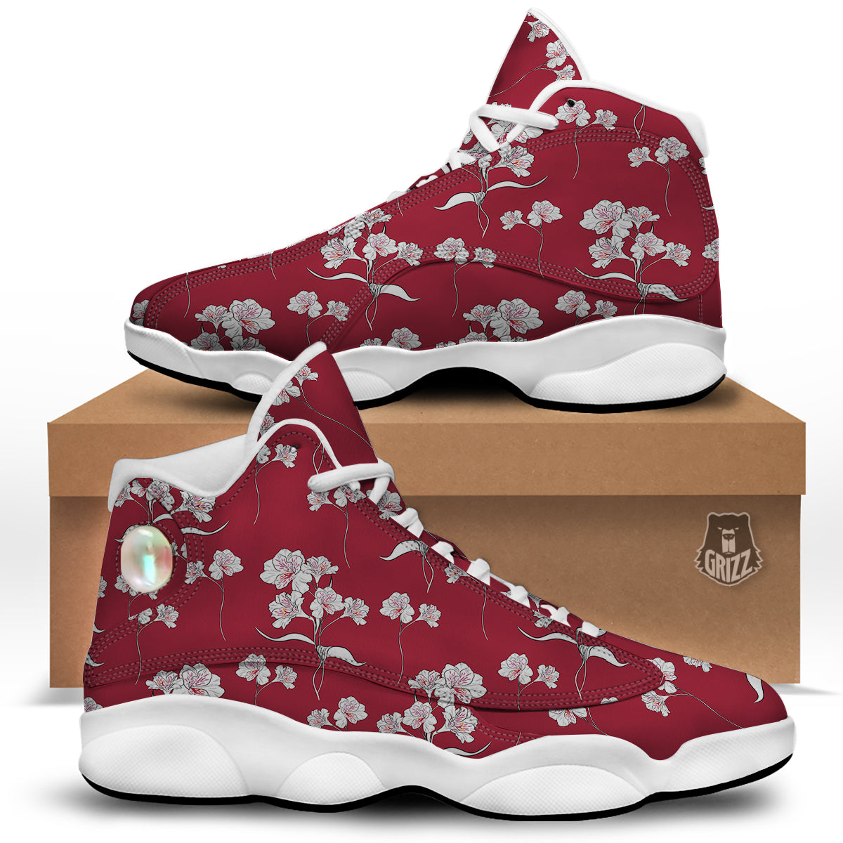 White Alstroemeria Red Print Pattern White Basketball Shoes-grizzshop