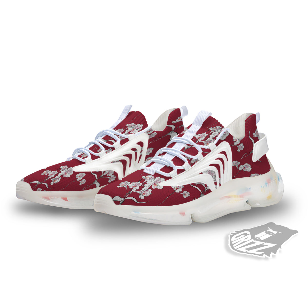 White Alstroemeria Red Print Pattern White Gym Shoes-grizzshop
