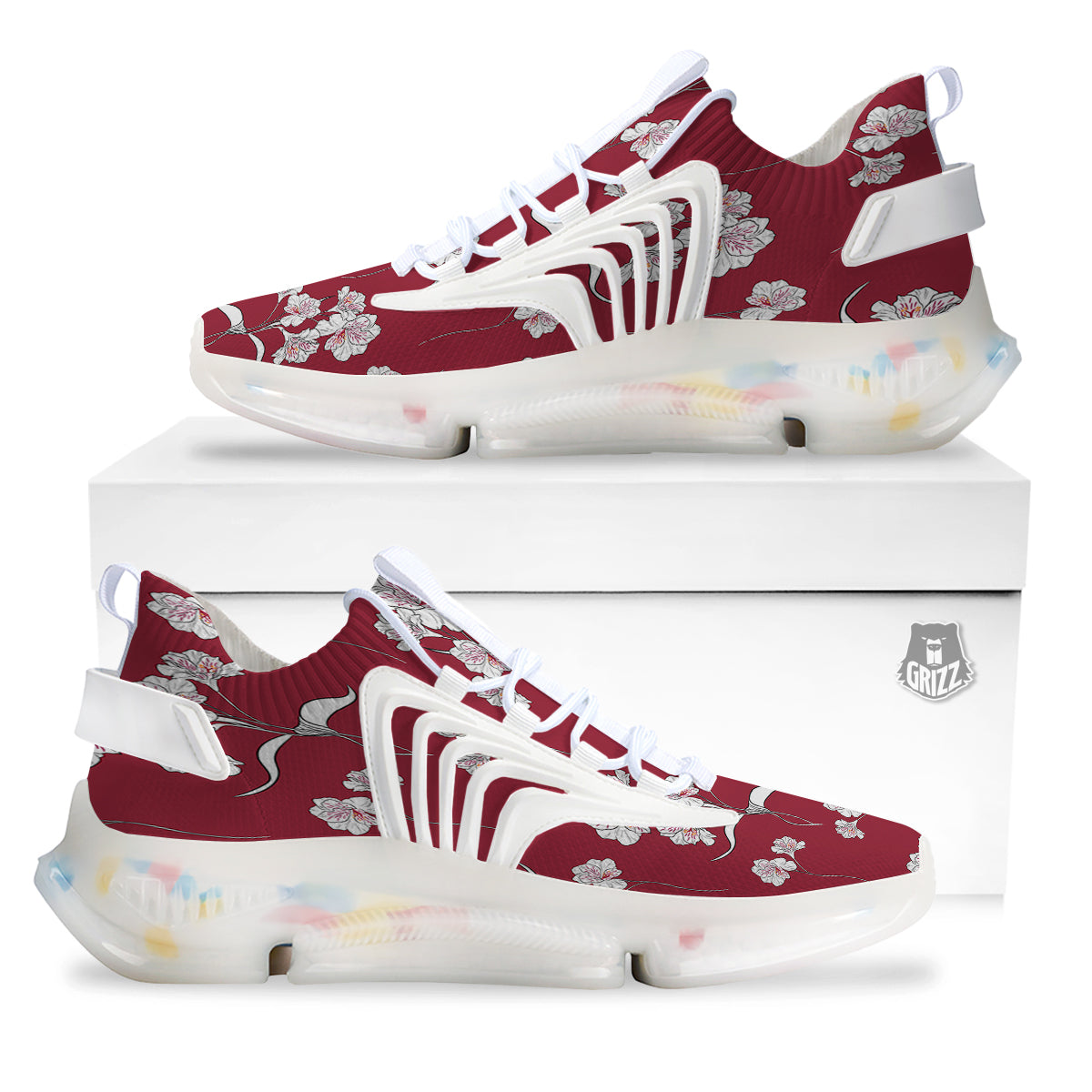 White Alstroemeria Red Print Pattern White Gym Shoes-grizzshop