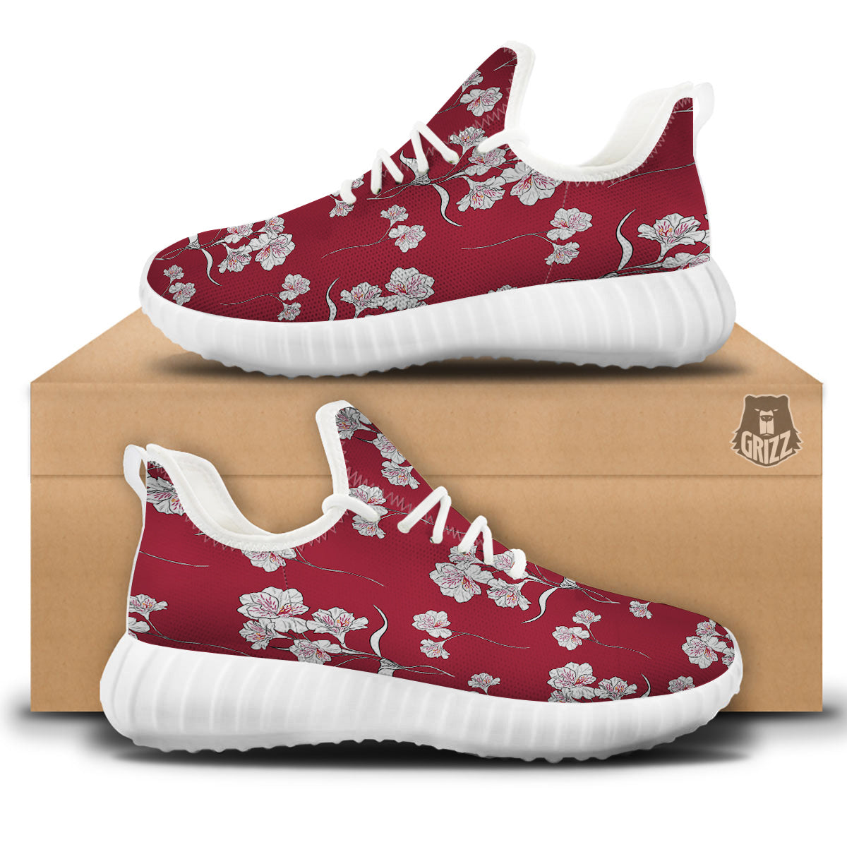 White Alstroemeria Red Print Pattern White Walking Shoes-grizzshop