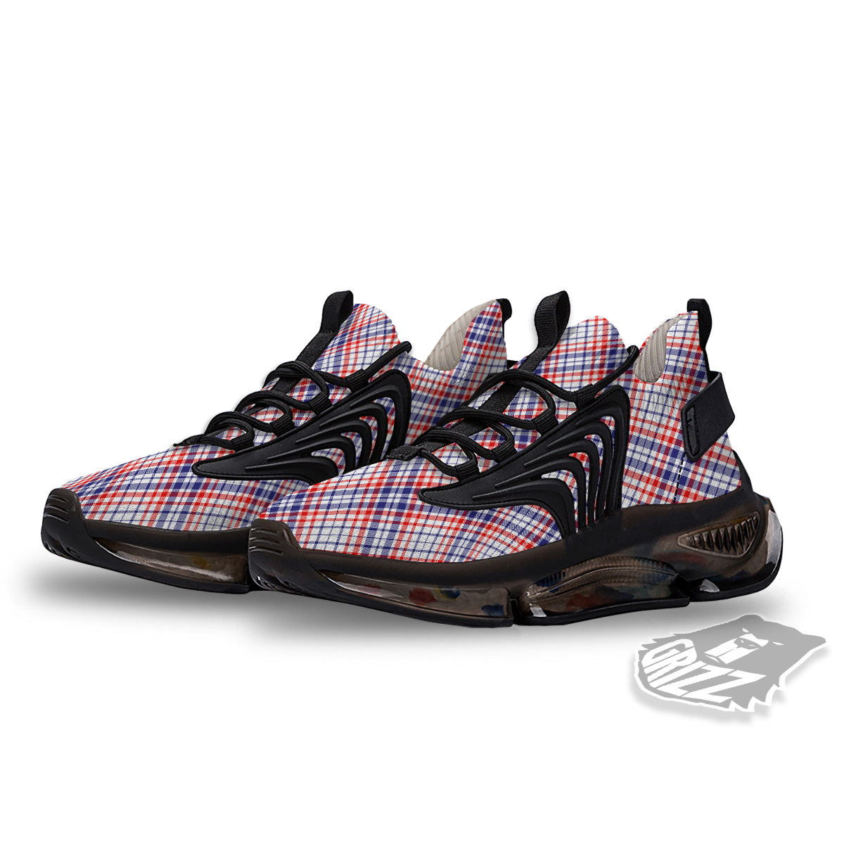 White American Plaid And Blue Red Print Black Gym Shoes-grizzshop