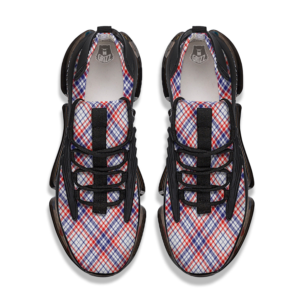 White American Plaid And Blue Red Print Black Gym Shoes-grizzshop