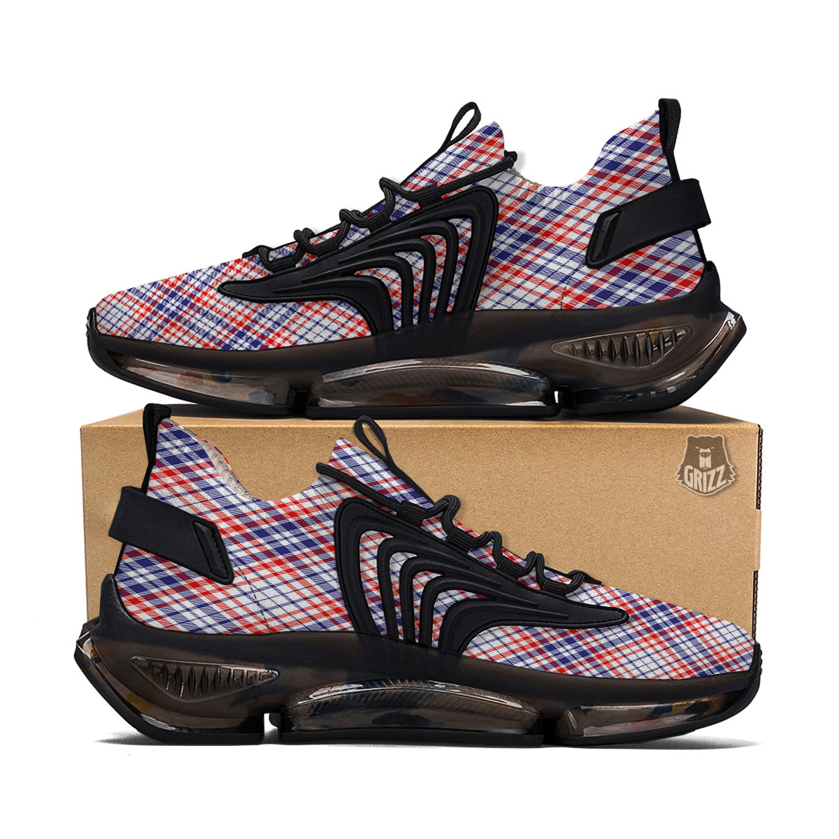 White American Plaid And Blue Red Print Black Gym Shoes-grizzshop