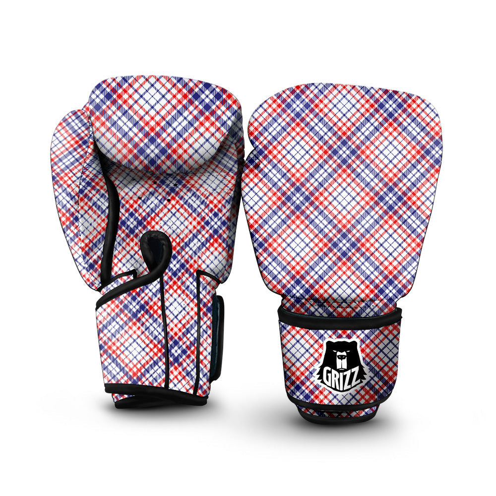 White American Plaid And Blue Red Print Boxing Gloves-grizzshop