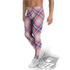 White American Plaid And Blue Red Print Men's Leggings-grizzshop