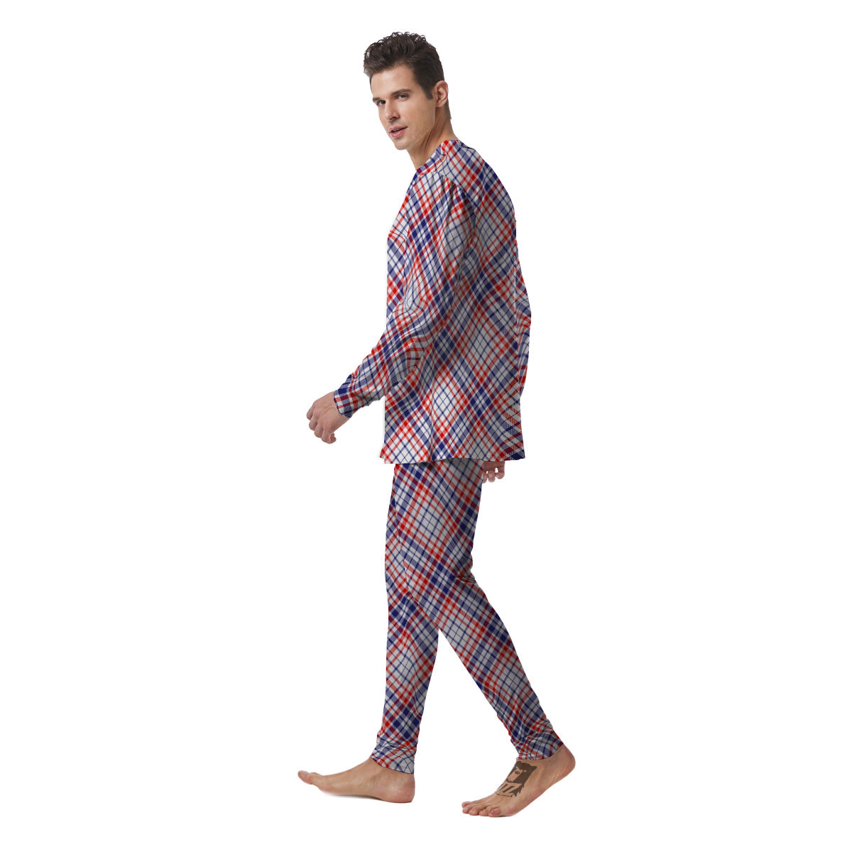 White American Plaid And Blue Red Print Men's Pajamas-grizzshop