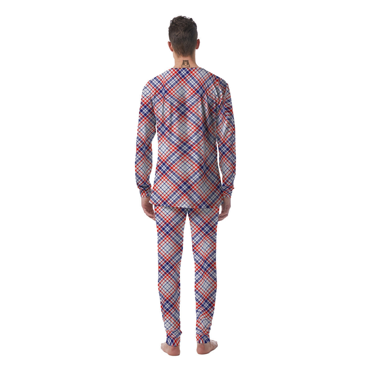 White American Plaid And Blue Red Print Men's Pajamas-grizzshop