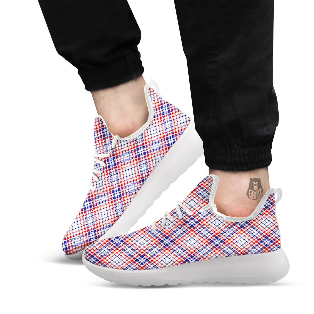 White American Plaid And Blue Red Print White Athletic Shoes-grizzshop