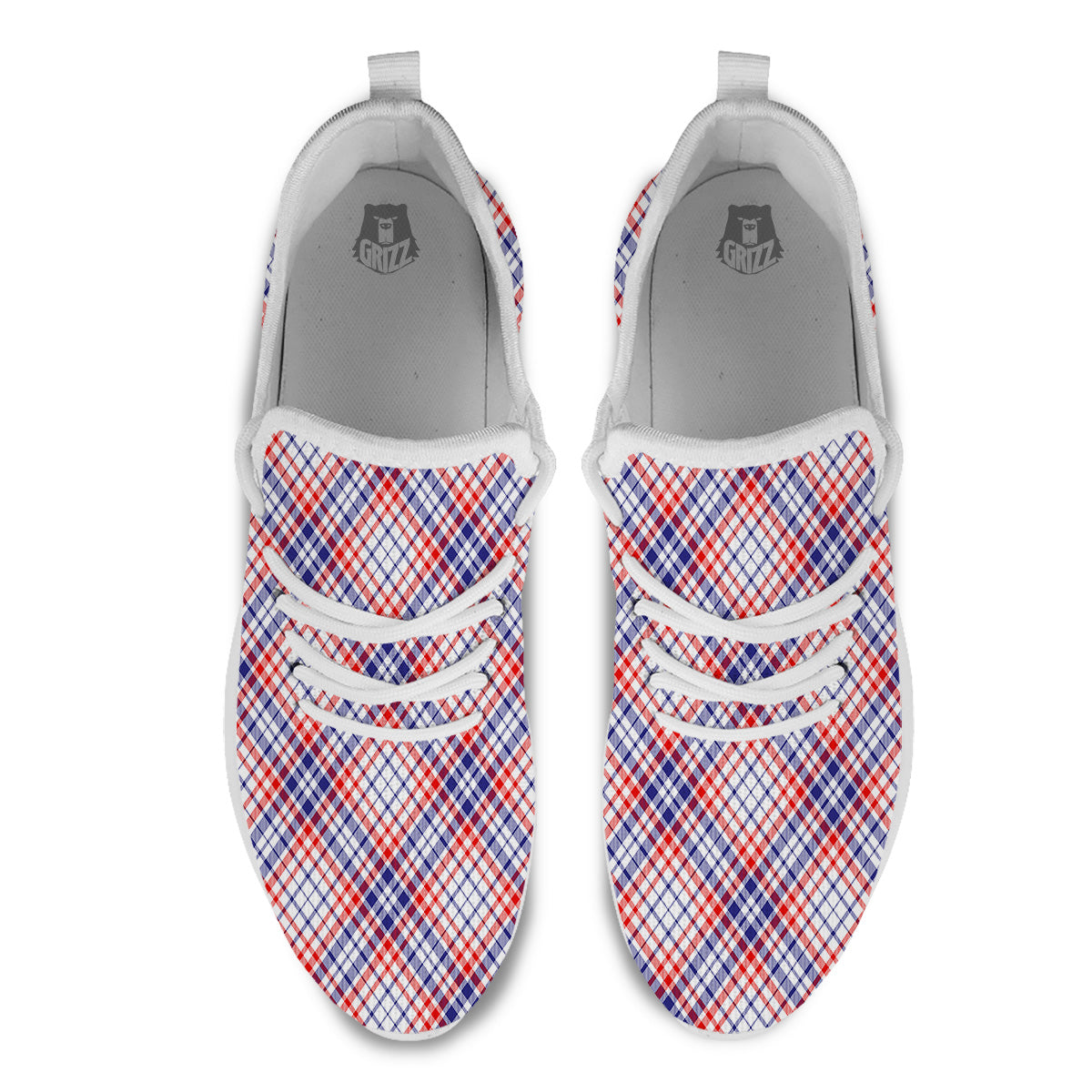 White American Plaid And Blue Red Print White Athletic Shoes-grizzshop