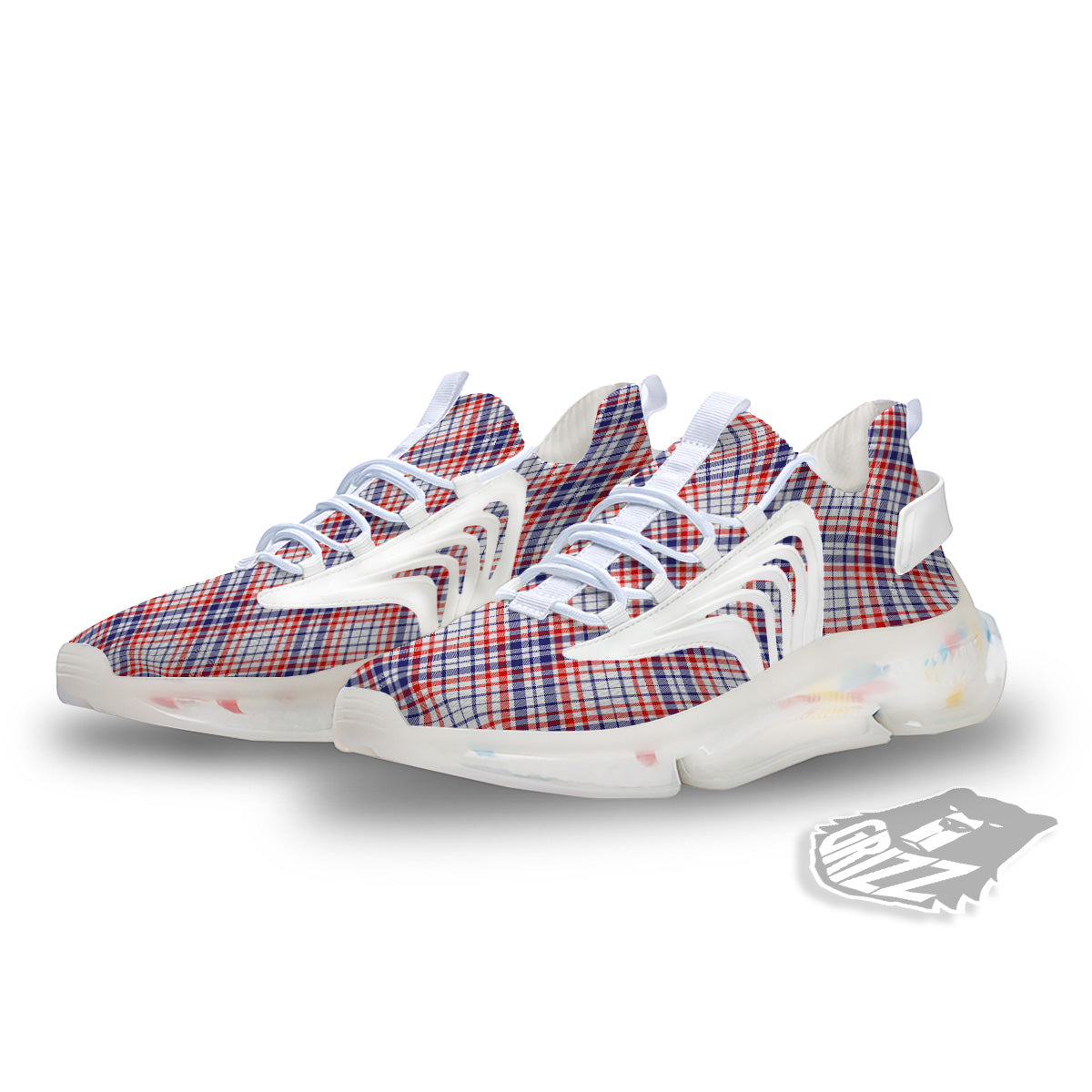 White American Plaid And Blue Red Print White Gym Shoes-grizzshop