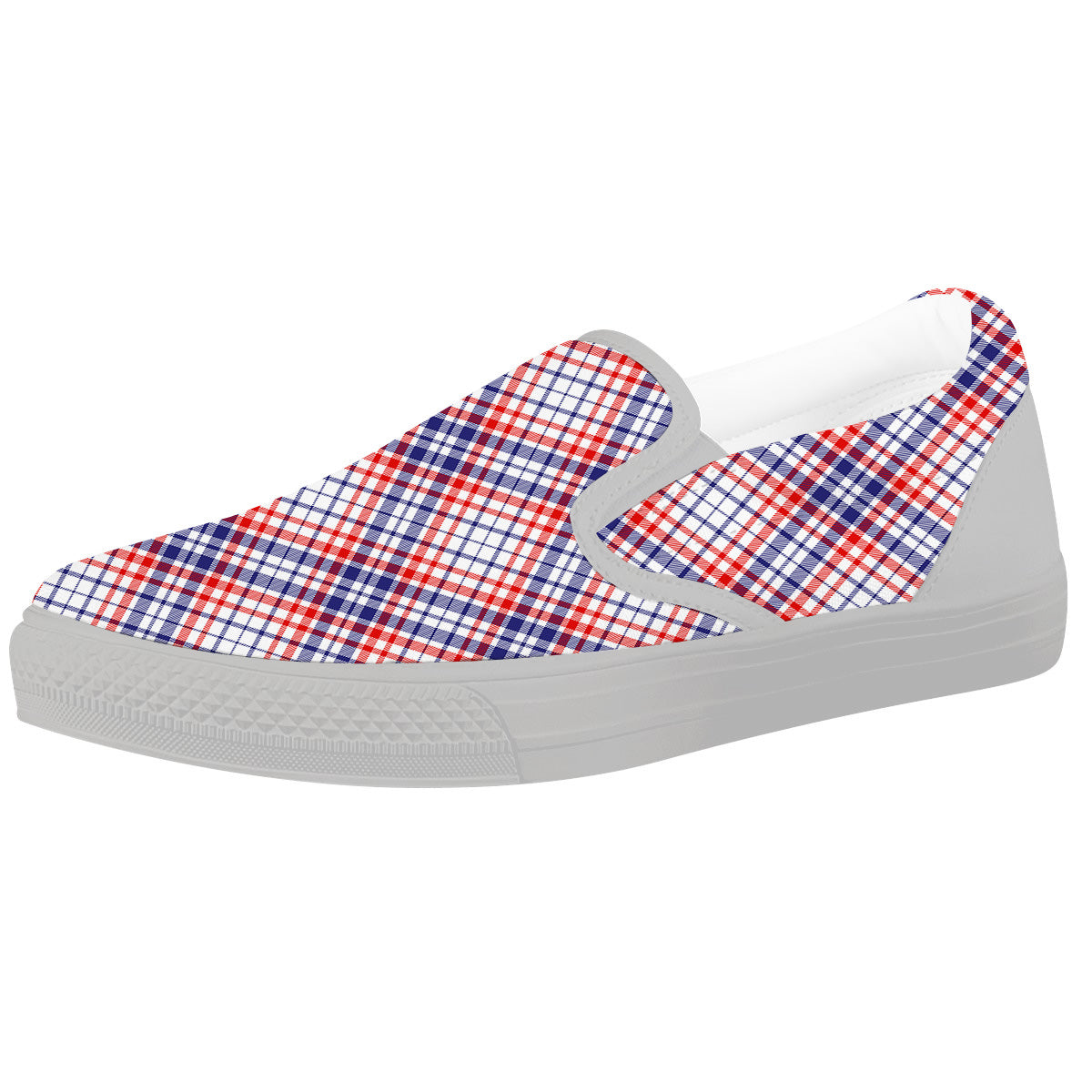 White American Plaid And Blue Red Print White Slip On Shoes-grizzshop