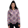 White American Plaid And Blue Red Print Women's Bomber Jacket-grizzshop