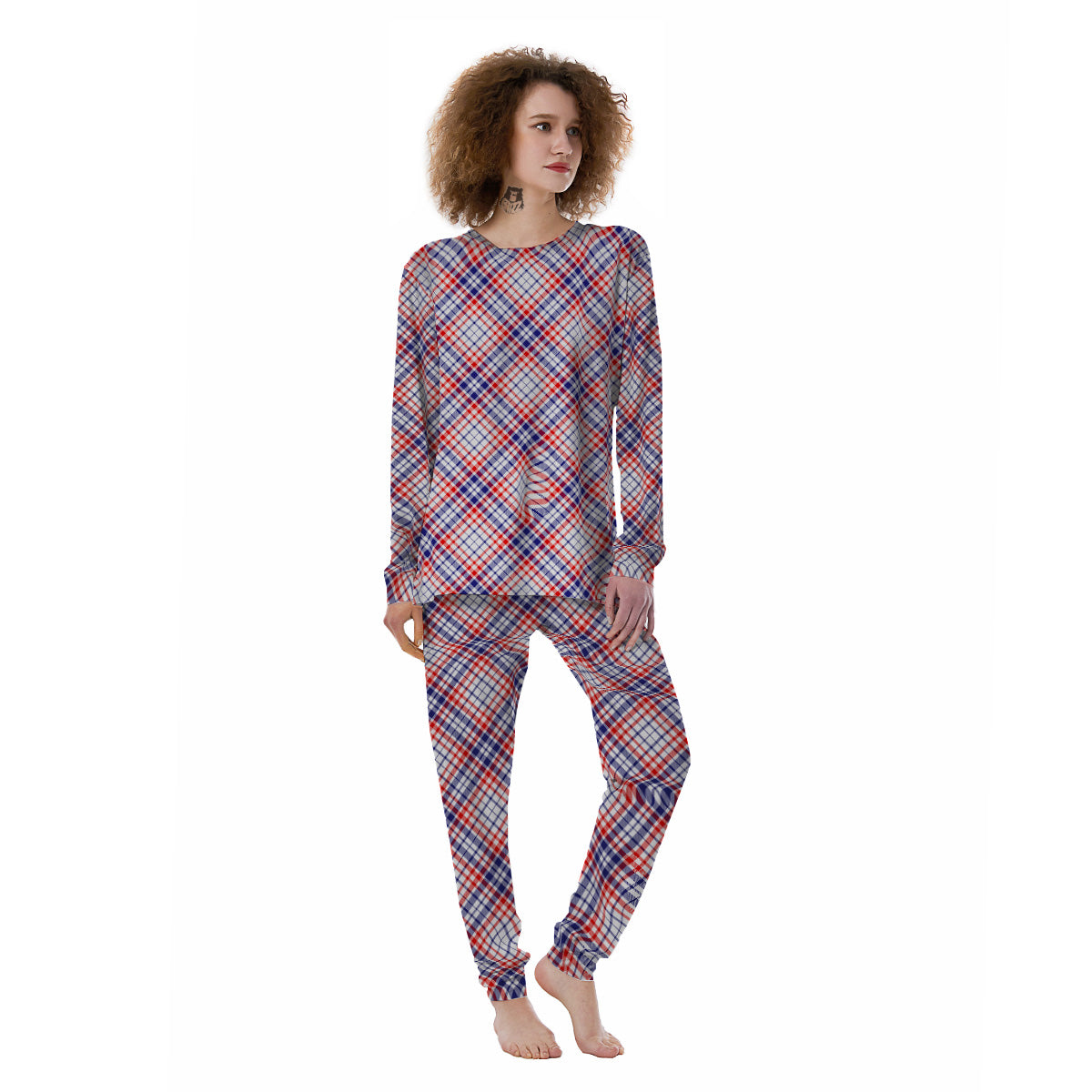 White American Plaid And Blue Red Print Women's Pajamas-grizzshop