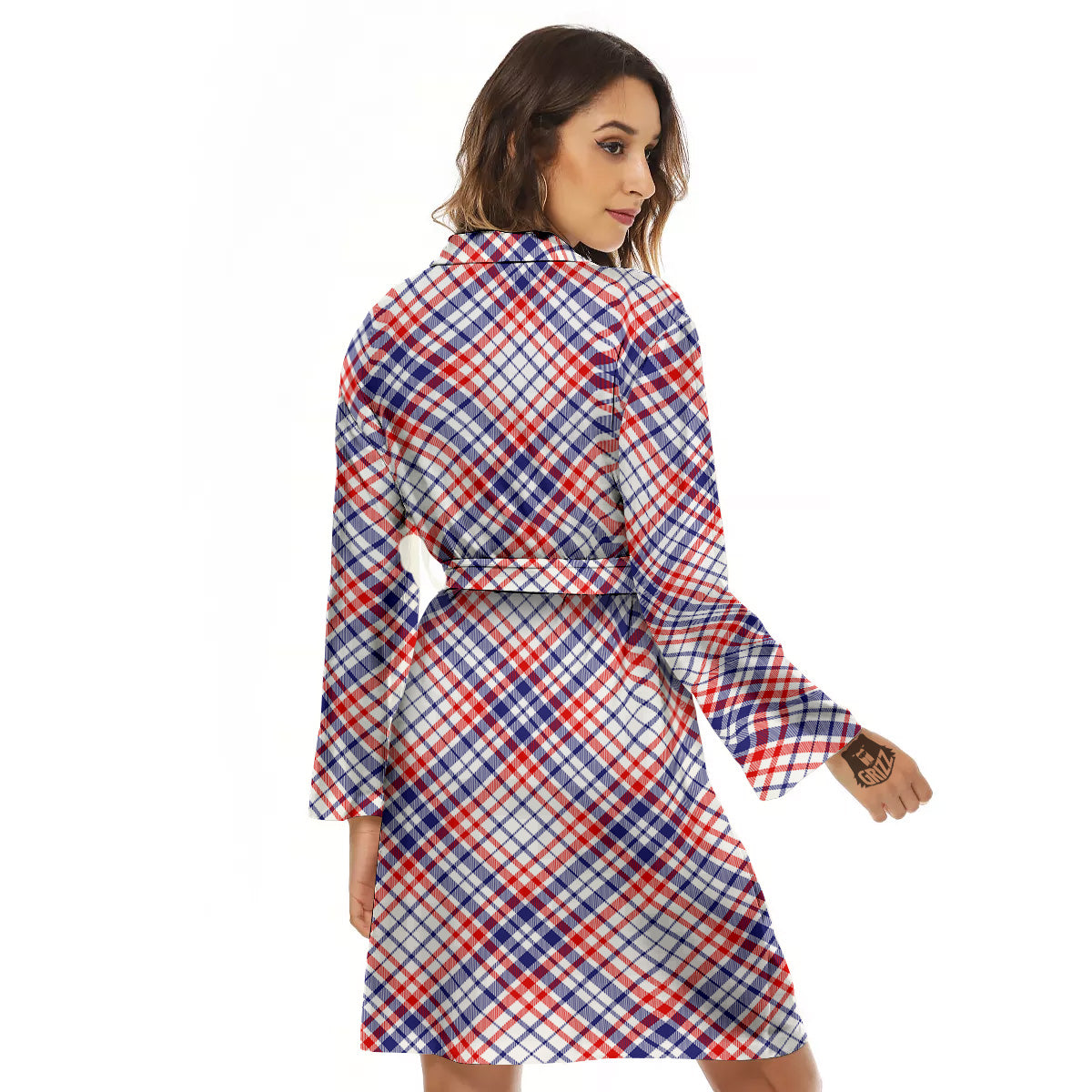 White American Plaid And Blue Red Print Women's Robe-grizzshop
