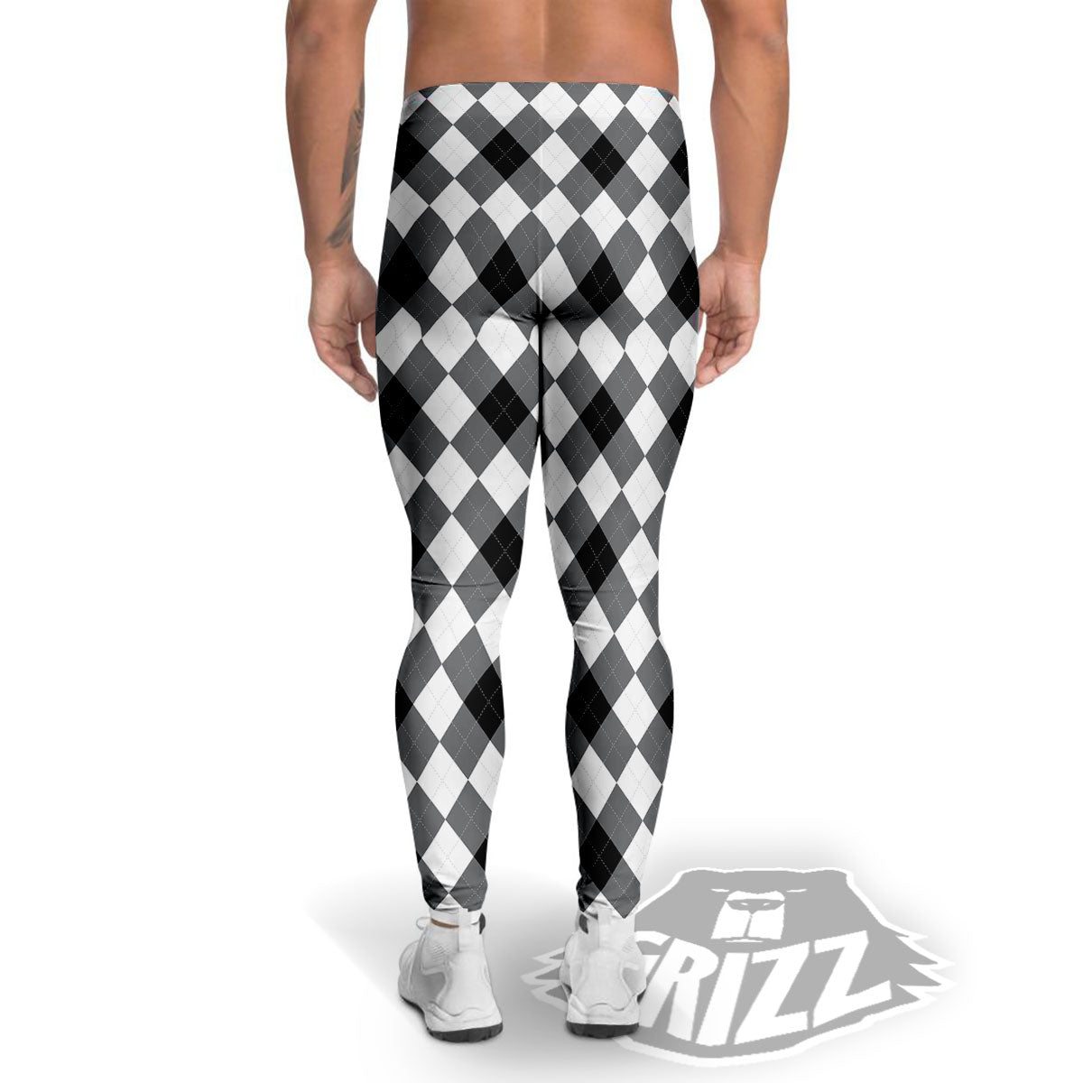 White And Black Argyle Print Pattern Men's Leggings-grizzshop