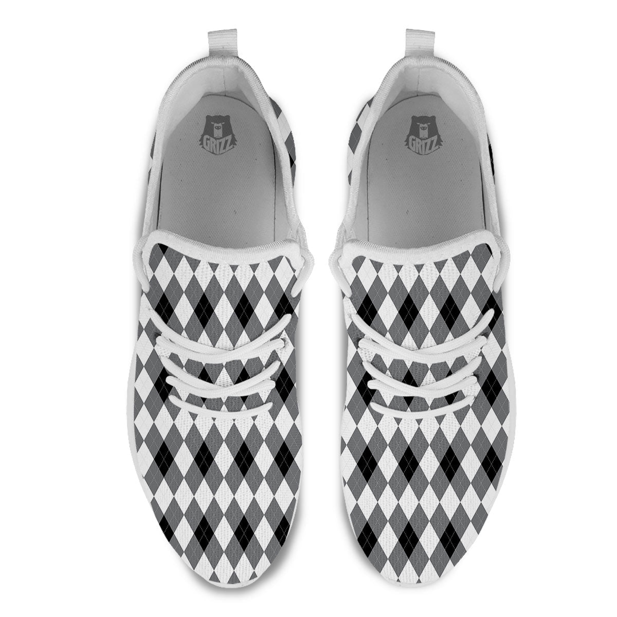 White And Black Argyle Print Pattern White Athletic Shoes-grizzshop