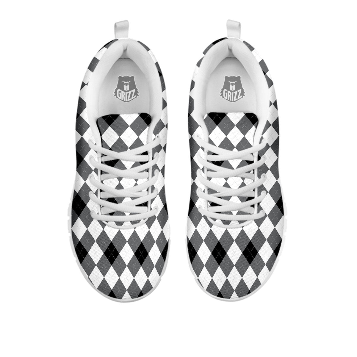 White And Black Argyle Print Pattern White Sneaker-grizzshop