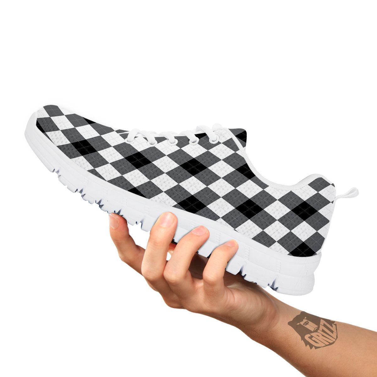 White And Black Argyle Print Pattern White Sneaker-grizzshop