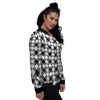 White And Black Argyle Print Pattern Women's Bomber Jacket-grizzshop