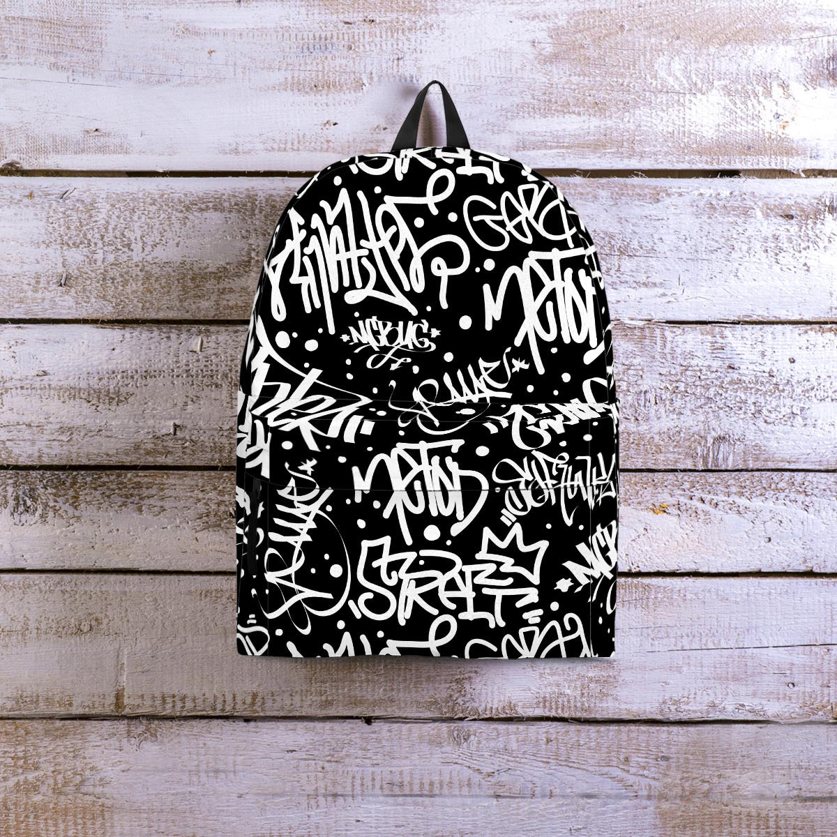 White And Black Graffiti Doodle Text Print Backpack-grizzshop