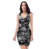 White And Black Graffiti Doodle Text Print Bodycon Dress-grizzshop