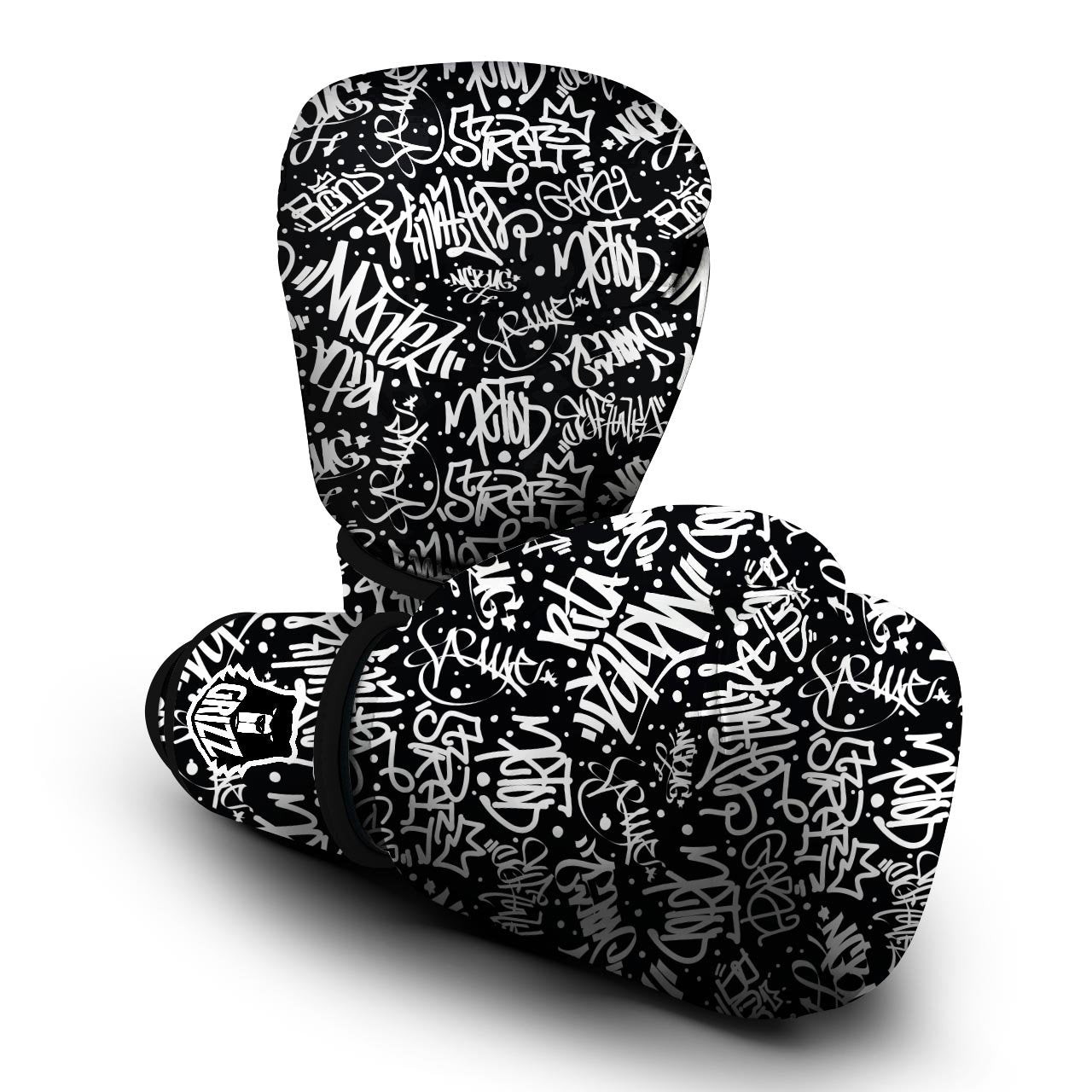 White And Black Graffiti Doodle Text Print Boxing Gloves-grizzshop