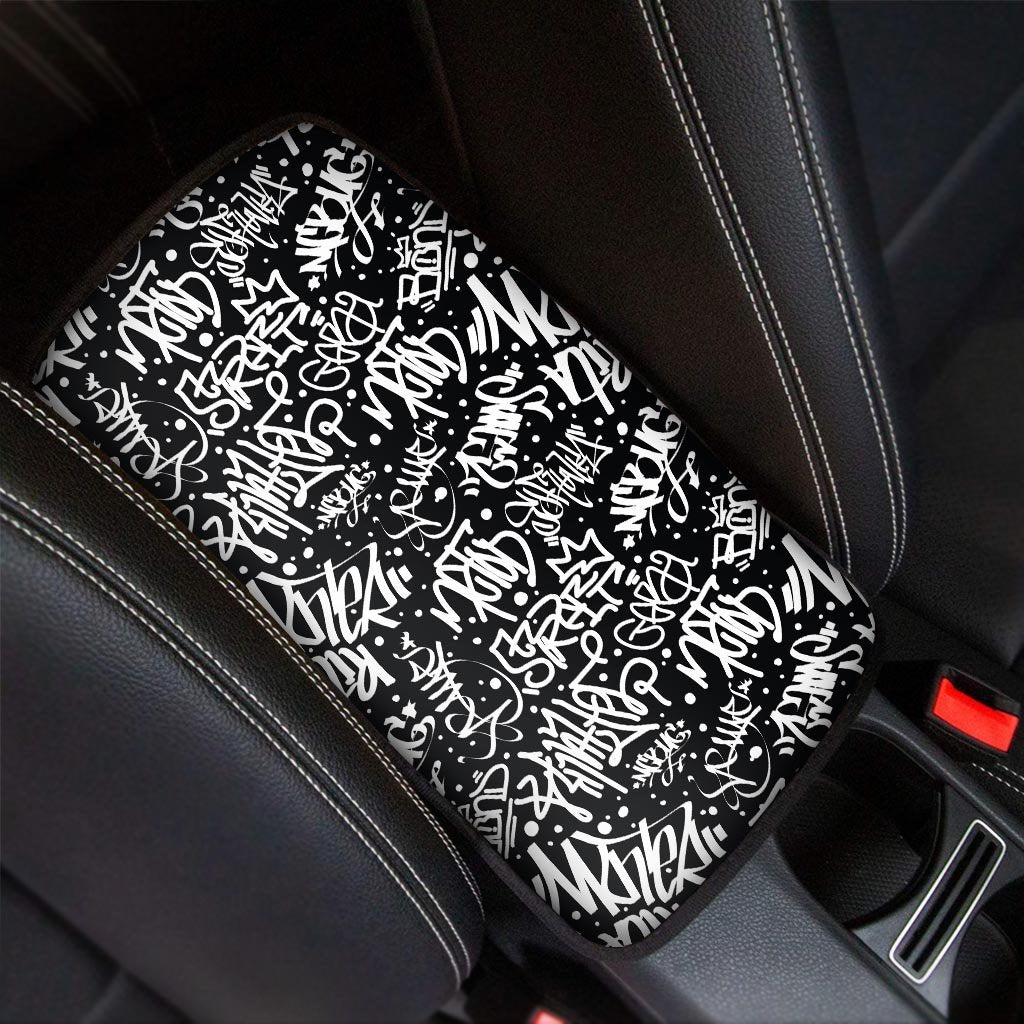 White And Black Graffiti Doodle Text Print Car Console Cover-grizzshop