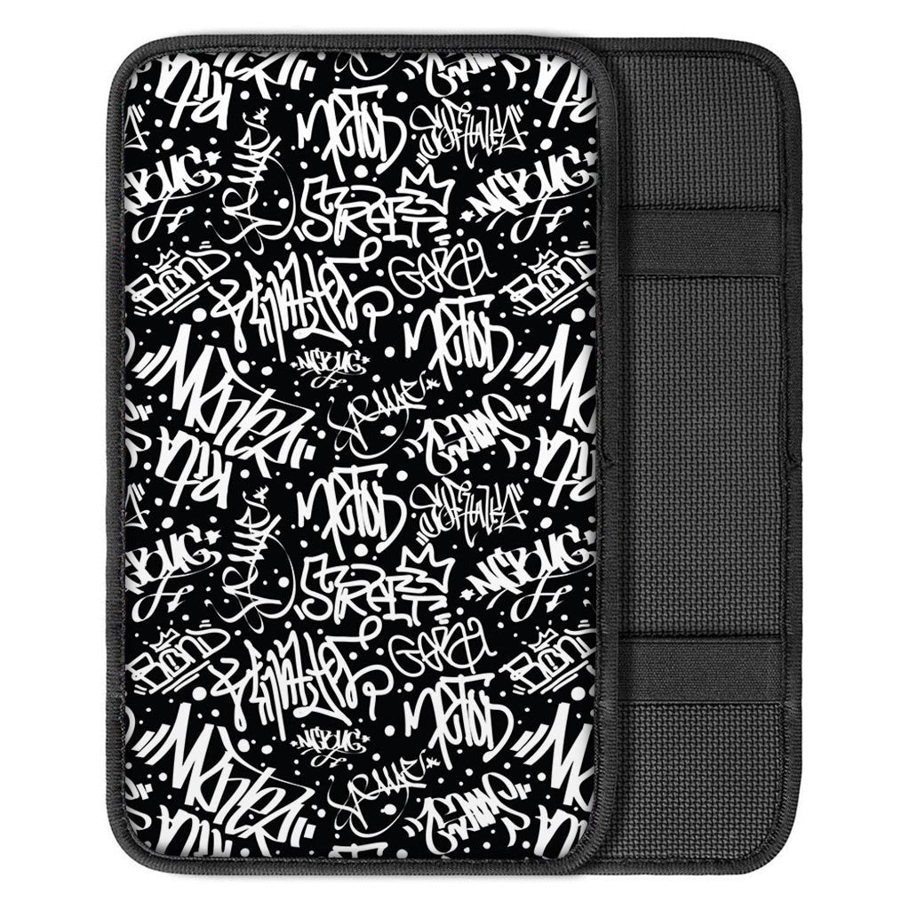 White And Black Graffiti Doodle Text Print Car Console Cover-grizzshop