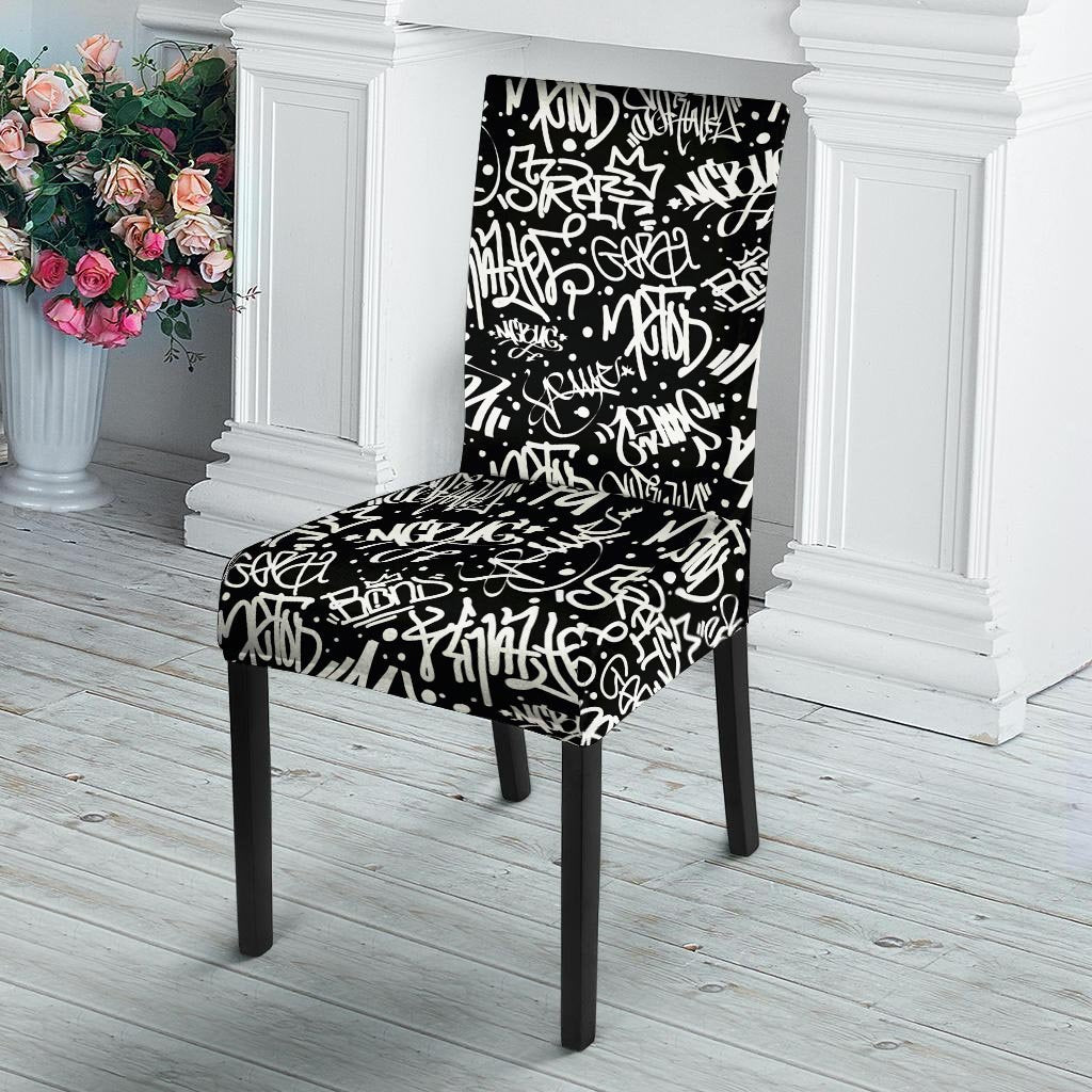 White And Black Graffiti Doodle Text Print Chair Cover-grizzshop