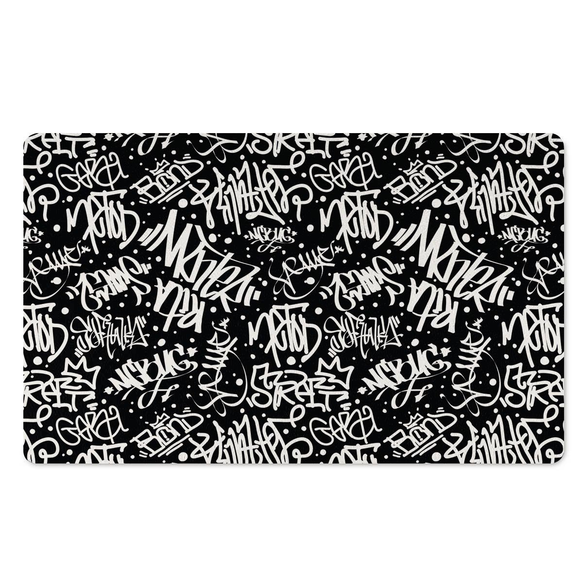 White And Black Graffiti Doodle Text Print Door Mat-grizzshop