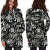 White And Black Graffiti Doodle Text Print Hoodie Dress-grizzshop