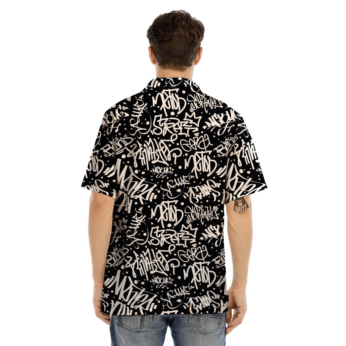 White And Black Graffiti Doodle Text Print Men’s Hawaiian Shirt-grizzshop