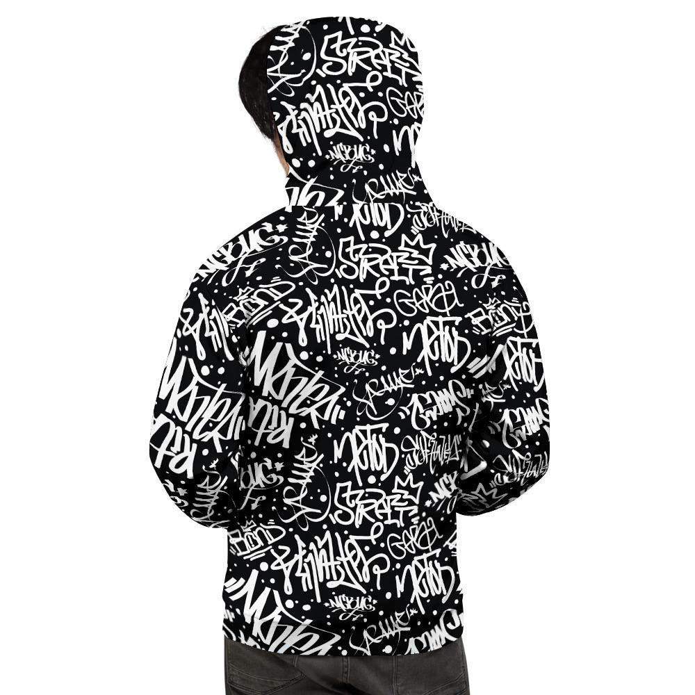 White And Black Graffiti Doodle Text Print Men's Hoodie-grizzshop
