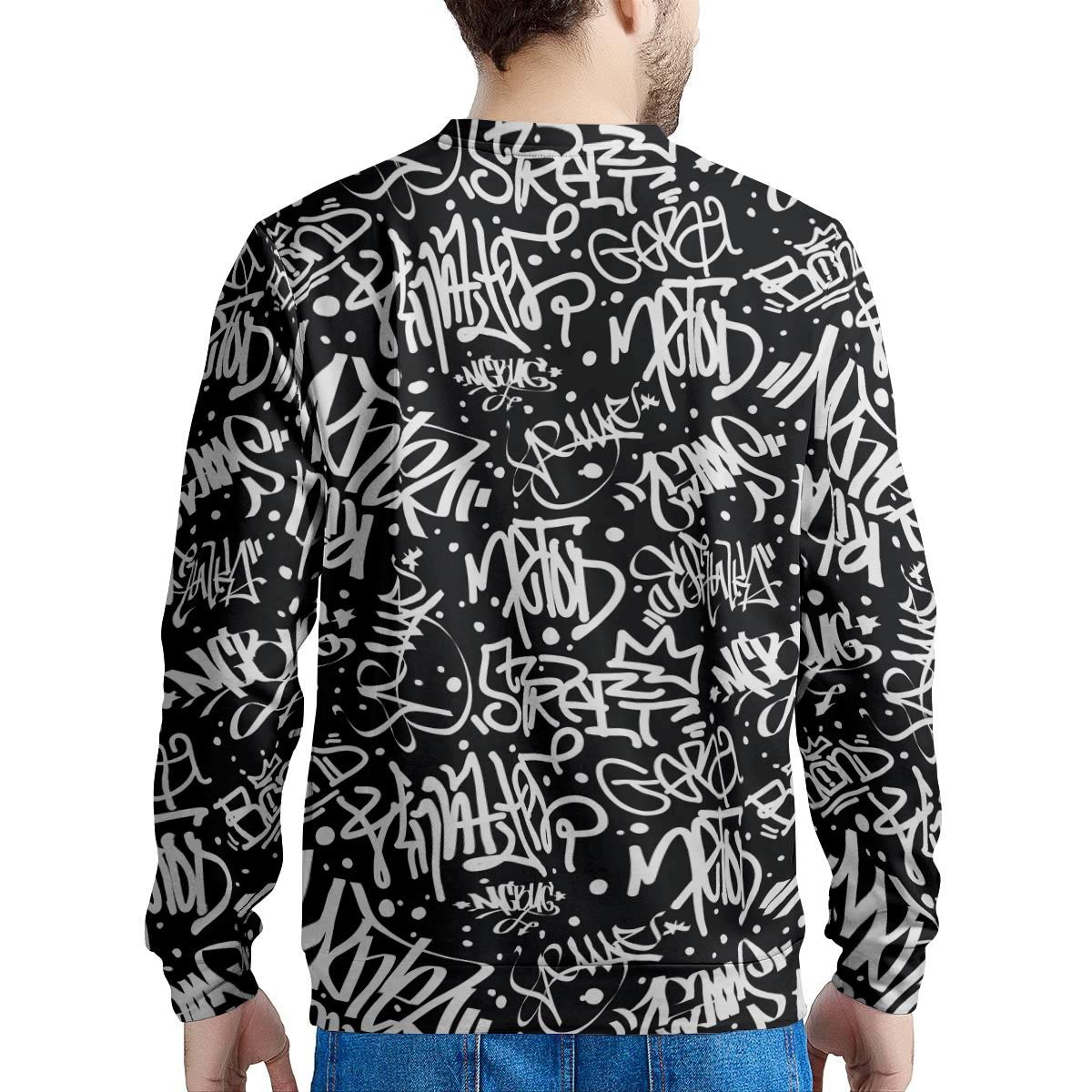 White And Black Graffiti Doodle Text Print Men's Sweatshirt-grizzshop