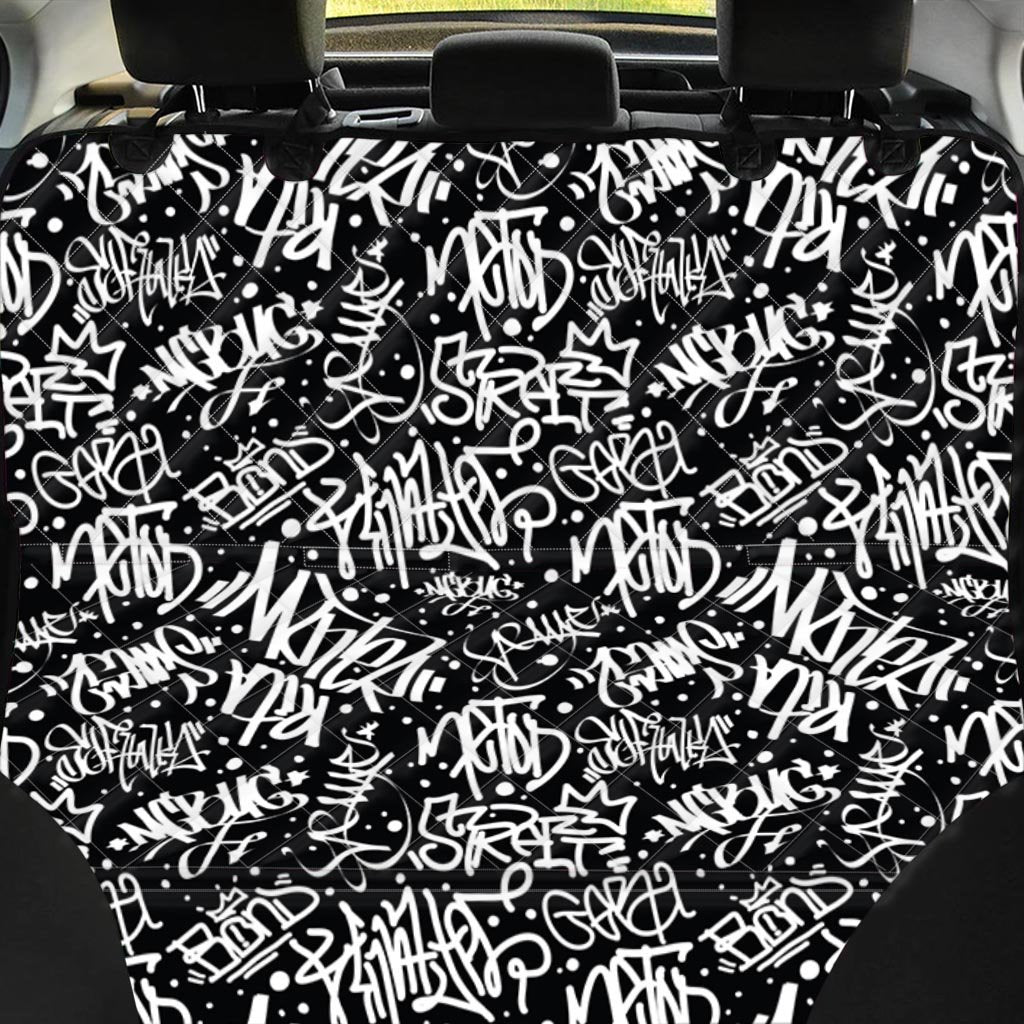 White And Black Graffiti Doodle Text Print Pet Car Seat Cover-grizzshop