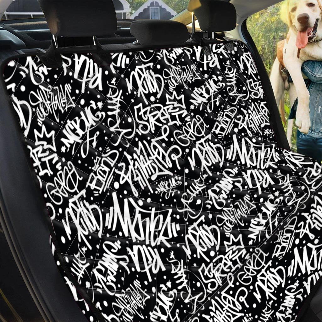White And Black Graffiti Doodle Text Print Pet Car Seat Cover-grizzshop