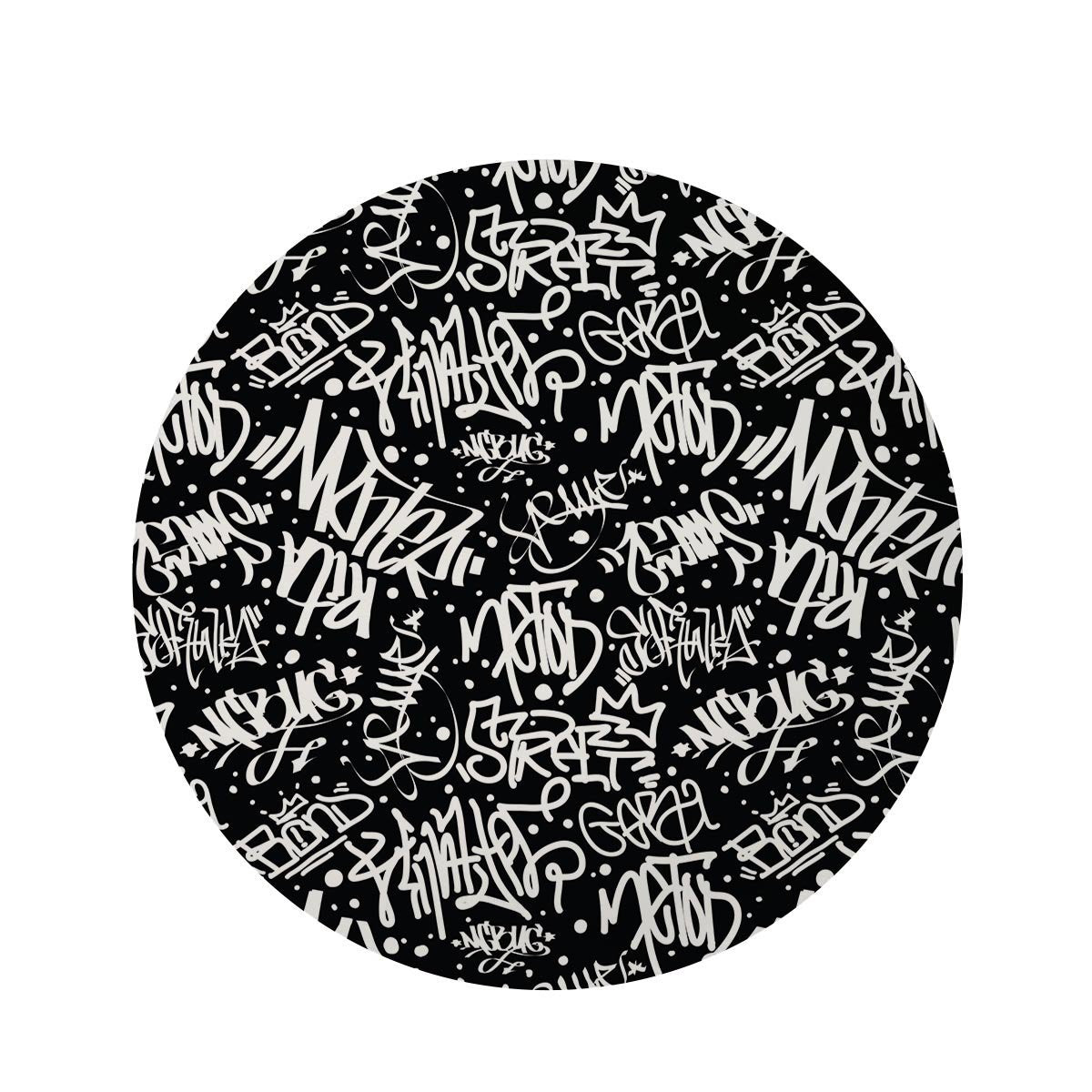 White And Black Graffiti Doodle Text Print Round Rug-grizzshop