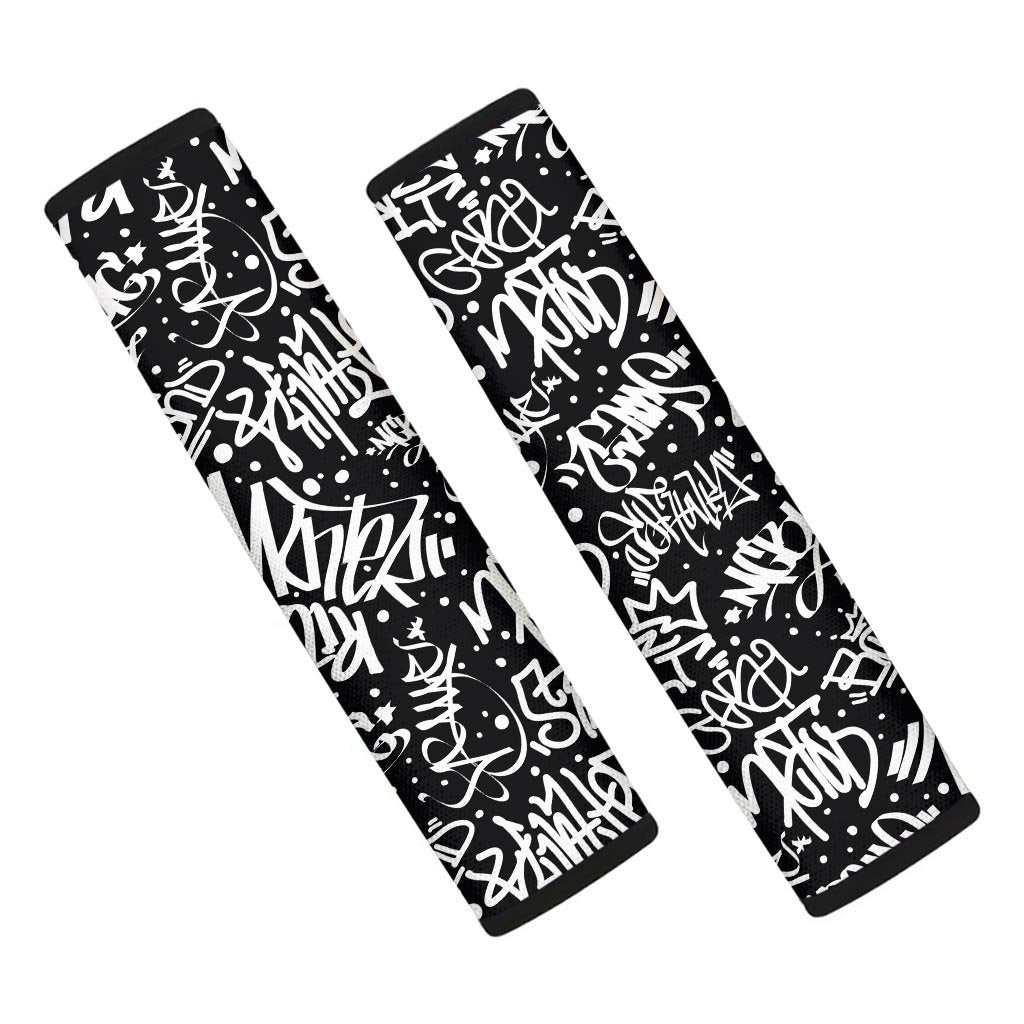 White And Black Graffiti Doodle Text Print Seat Belt Cover-grizzshop