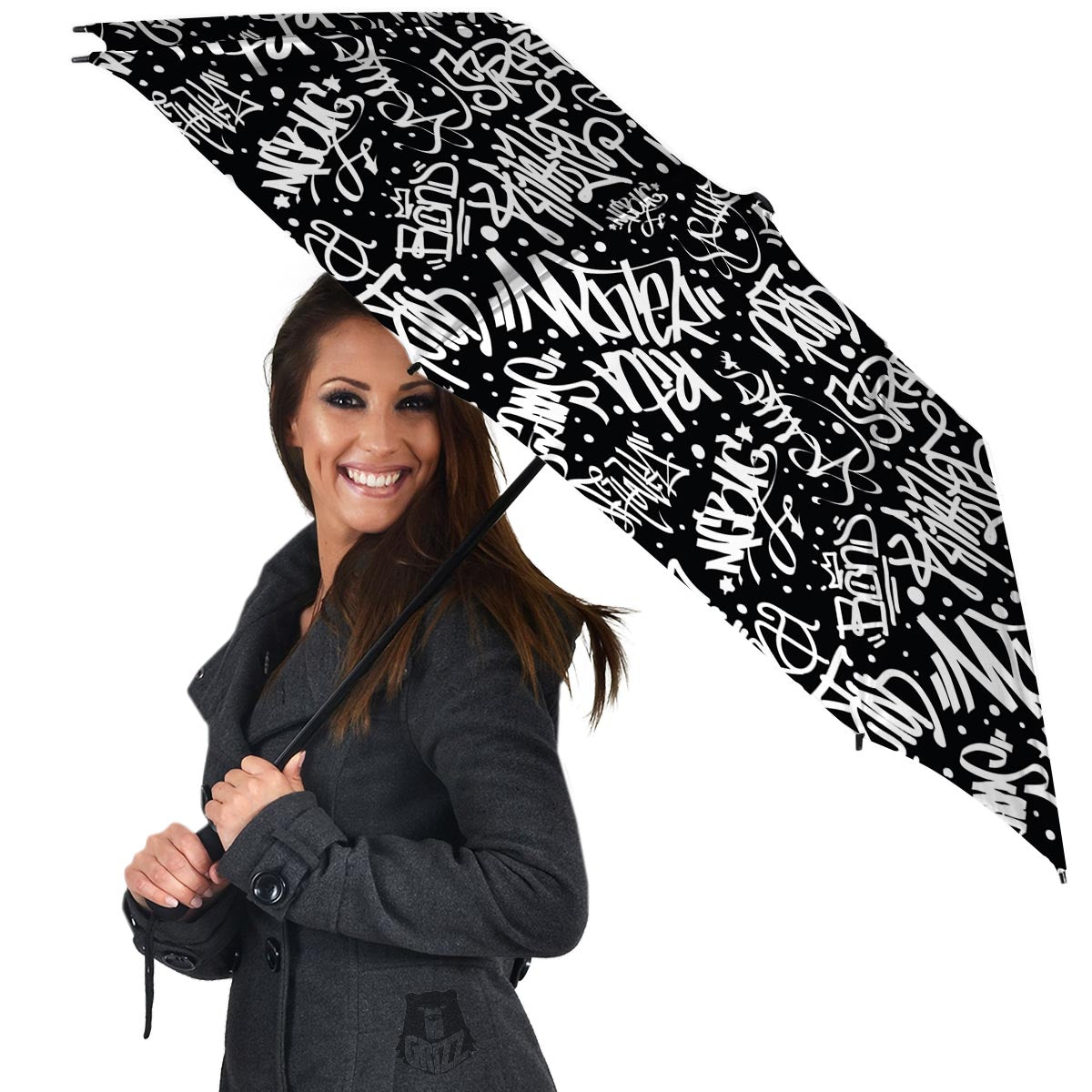 White And Black Graffiti Doodle Text Print Umbrella-grizzshop