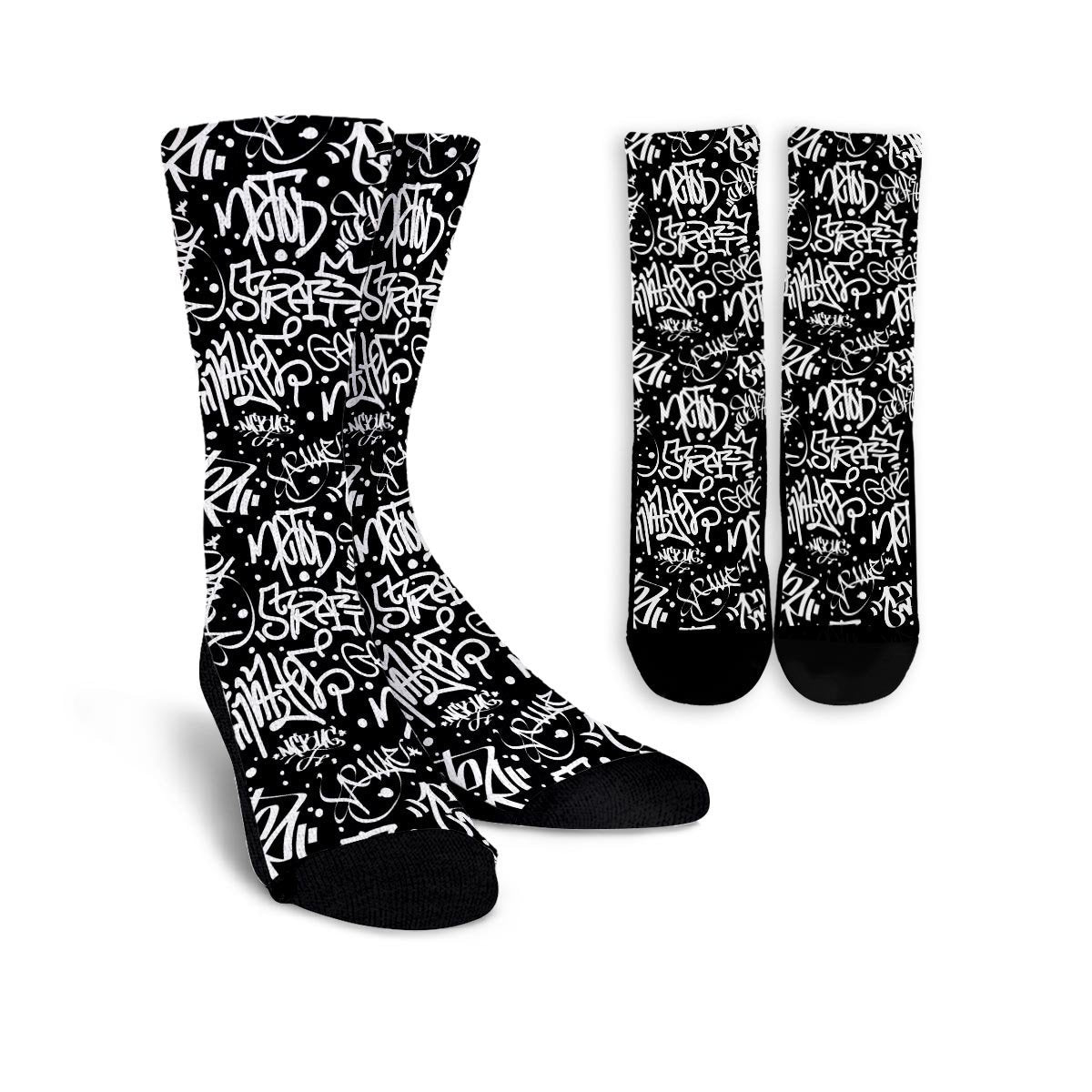 White And Black Graffiti Doodle Text Print Unisex Socks-grizzshop