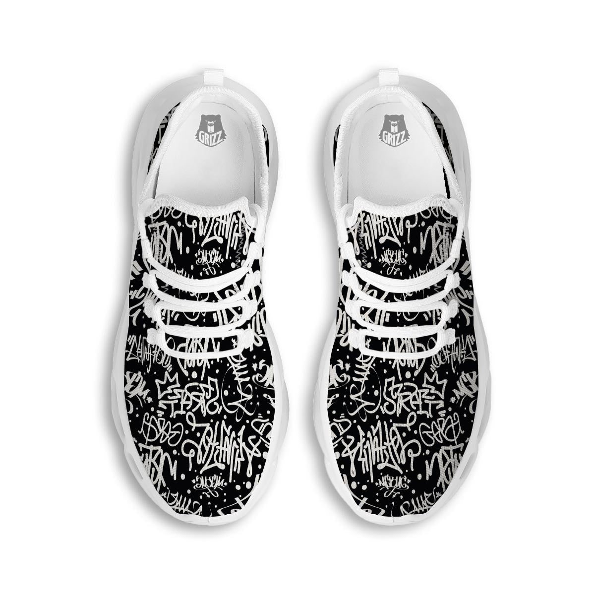White And Black Graffiti Doodle Text Print White Running Shoes-grizzshop