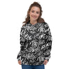 White And Black Graffiti Doodle Text Print Women's Hoodie-grizzshop