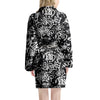 White And Black Graffiti Doodle Text Print Women's Robe-grizzshop