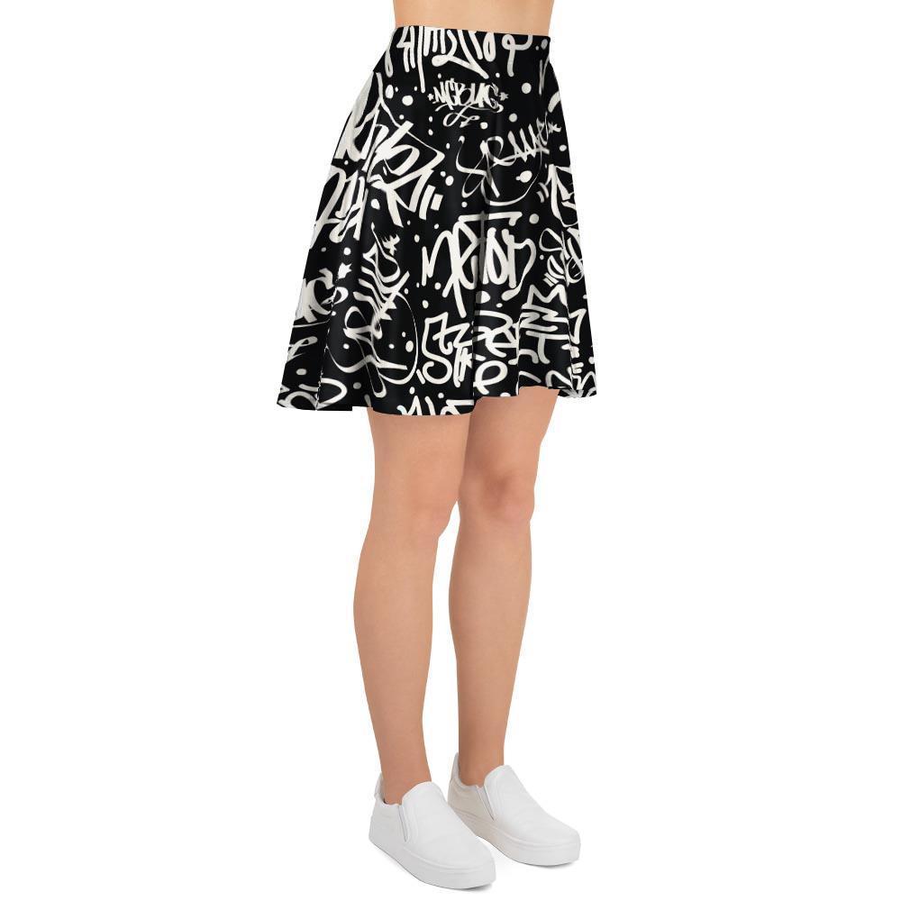 White And Black Graffiti Doodle Text Print Women's Skirt-grizzshop