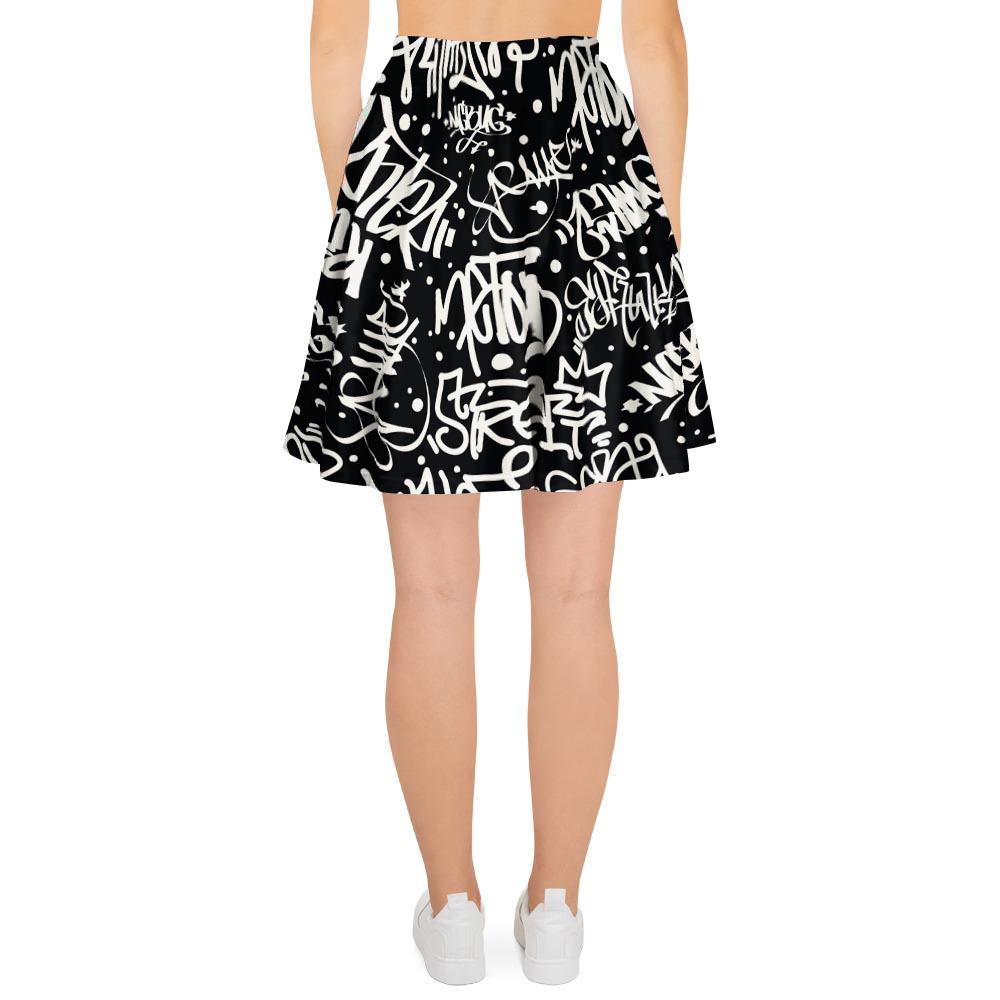 White And Black Graffiti Doodle Text Print Women's Skirt-grizzshop