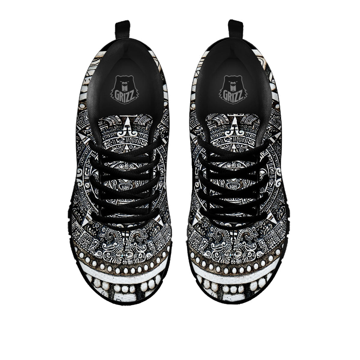 White And Black Maya Calendar Print Black Sneaker-grizzshop